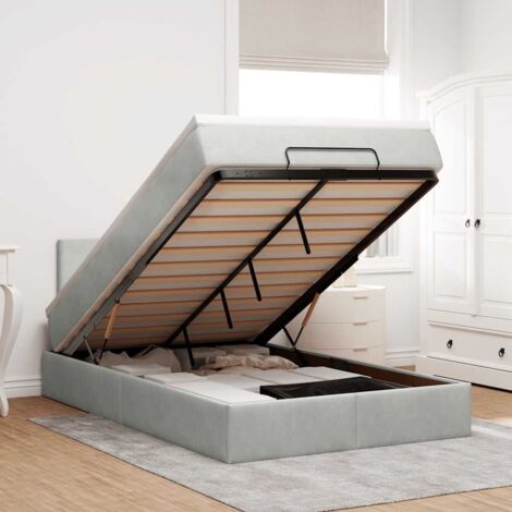 Cama otomana con colchón 120x190 cm terciopelo gris claro
