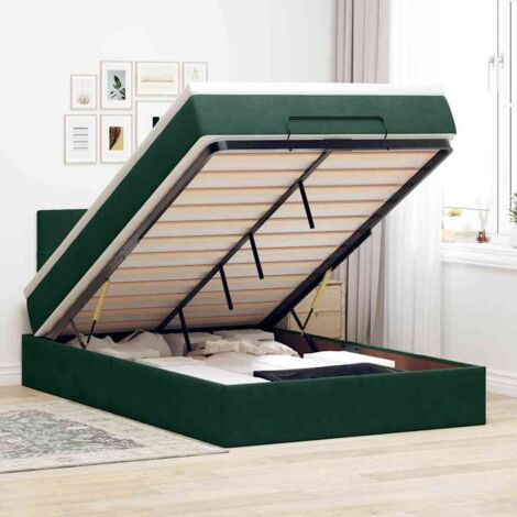 Cama otomana con colchón 120x190 cm terciopelo verde oscuro