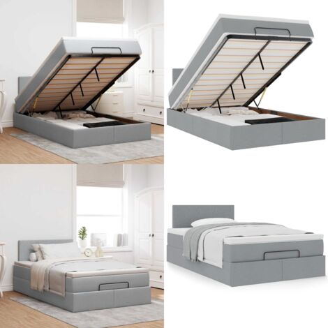 Cama otomana con colchón gris claro 120x200 cm tela - Colchón ensacado - Almacenamiento debajo de la cama