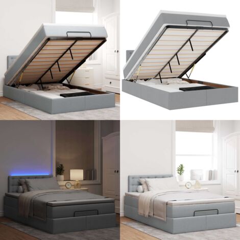 Cama otomana con colchón gris claro 120x200 cm tela - Colchón - Luz LED