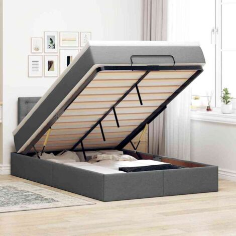 Cama otomana con colchón gris oscuro 120x200 cm tela