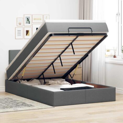 Cama otomana con colchón gris oscuro 120x200 cm tela