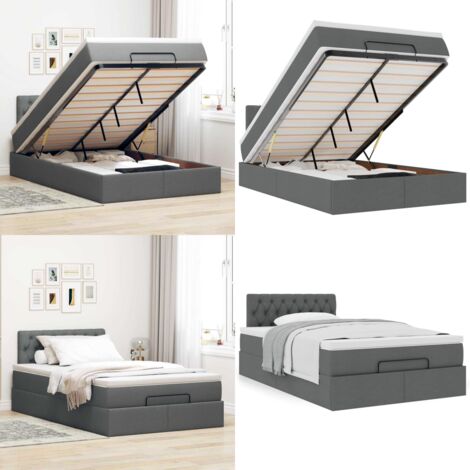 Cama otomana con colchón gris oscuro 120x200 cm tela - Colchón ensacado - Almacenamiento debajo de la cama