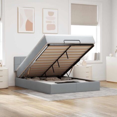 Cama otomana con colchón LED gris claro 140x190 cm tela