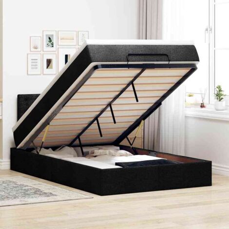 Cama otomana con colchón negra 120x190 cm tela