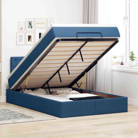 Cama otomana con colchón tela azul 120x200 cm