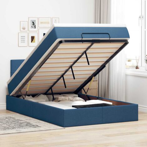 Cama otomana con colchón tela azul 120x200 cm