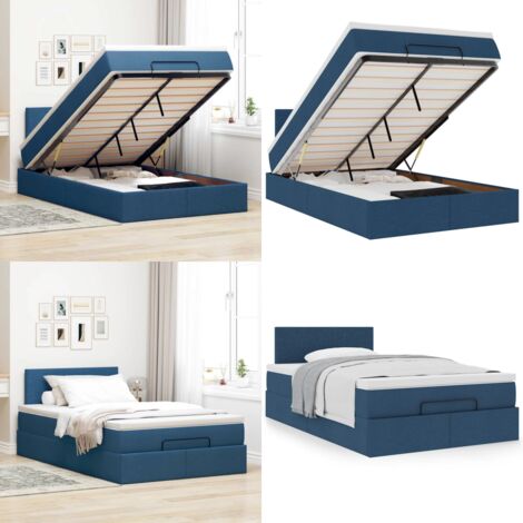 Cama otomana con colchón tela azul 120x200 cm - Colchón - Cama con almacenamiento
