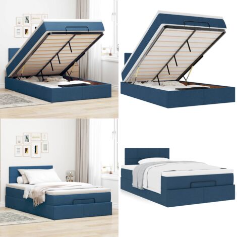 Cama otomana con colchón tela azul 120x200 cm - Colchón - Cama con almacenamiento
