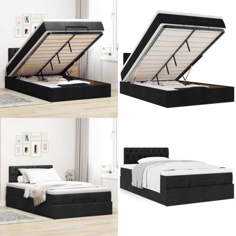Cama otomana con colchón tela negra 120x200 cm - Colchón - Almacenamiento debajo de la cama