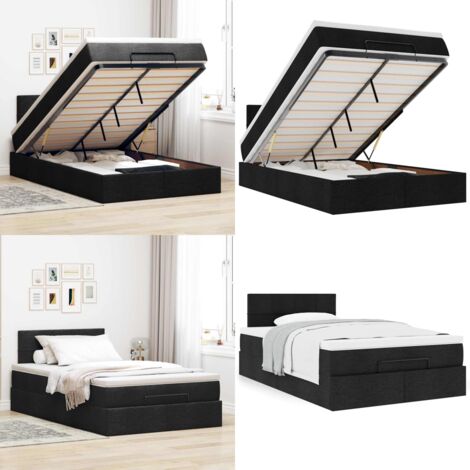 Cama otomana con colchón tela negra 120x200 cm - Colchón - Almacenamiento debajo de la cama