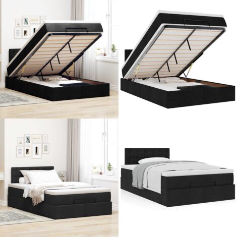 Cama otomana con colchón tela negra 120x200 cm - Colchón - Almacenamiento debajo de la cama
