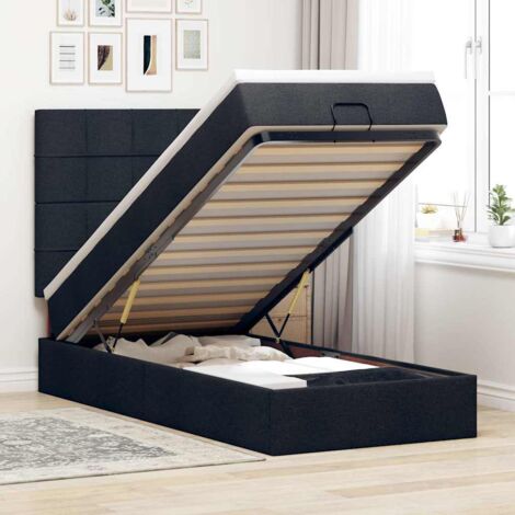 Cama otomana con colchón y luces LED tela negra 80x200cm