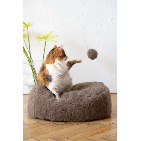 Cama ovalada de lana natural para mascotas - Beige 90 cm