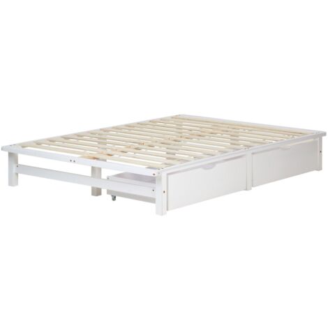 Cama palet de madera maciza blanca 140x200 cm con cajones almacenaje y somier LIT06227