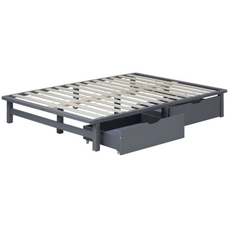 Cama palet de madera maciza gris 140x200 cm con cajones almacenaje y somier LIT06239