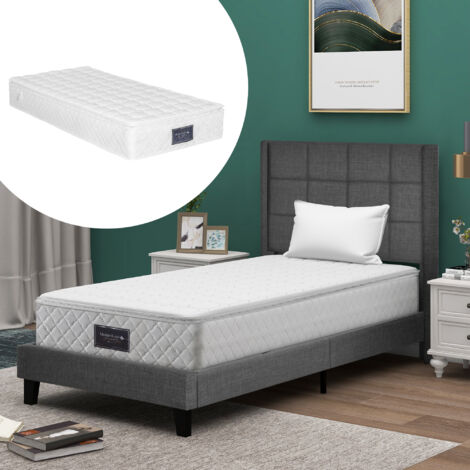 Cama para adulto, cama para niño, cabecero, ropa de cama, cama para adolescente, cama individual de 90x200 cm, gris, colchón incluido