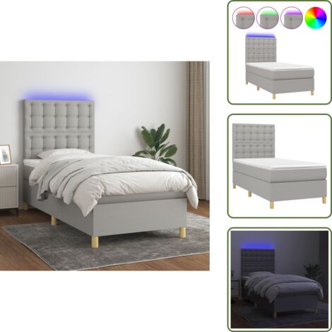 Cama para adulto，Cama box spring，Camas individuale colchón y luces LED tela gris claro 100x200 cm XZZ6738246 MaisonChic