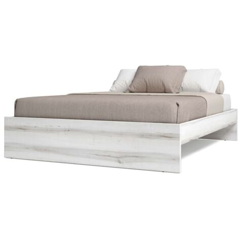 VENTEMEUBLESONLINE Cama para Dormitorio Habitación de Matrimonio Aro Estilo Contemporáneo en Color Blanco 150x190 cm