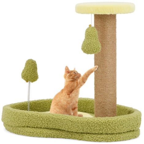 Cama para gatos con plataforma redonda 50 x 35 x 42 cm acolchado confort juguete de muelles diseño contemporáneo verde PP 200012380