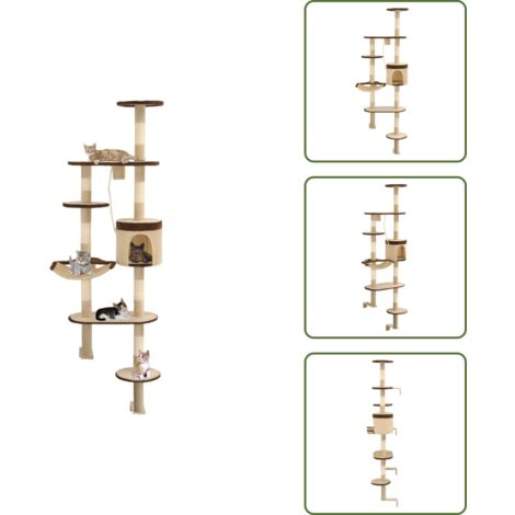 Cama para gatos - vidaXL Rascador de gato de pared postes de sisal 194 cm beige y marrón - Casa para gatos