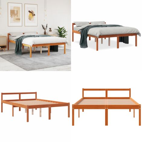 Cama para mayores madera maciza de pino marrón cera 120x190 cm - Cama de madera - Cama de pino