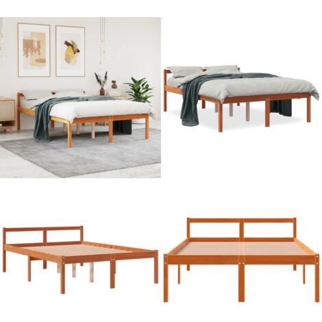 Cama para mayores madera maciza de pino marrón cera 120x200 cm - Cama de madera - Cama de pino