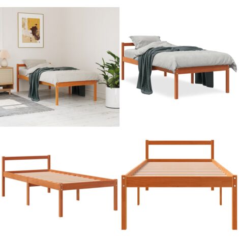 Cama para mayores madera maciza de pino marrón cera 75x190 cm - Cama de madera - Cama de pino