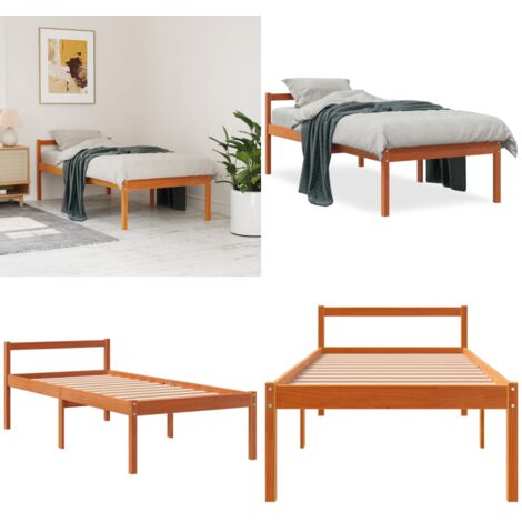 Cama para mayores madera maciza de pino marrón cera 90x200 cm - Cama de madera - Cama de pino