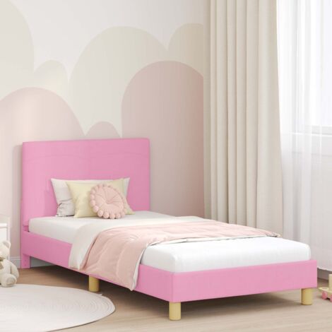 Cama para niños con cabecero con cabecera Rosa 90 x 200 cm tela