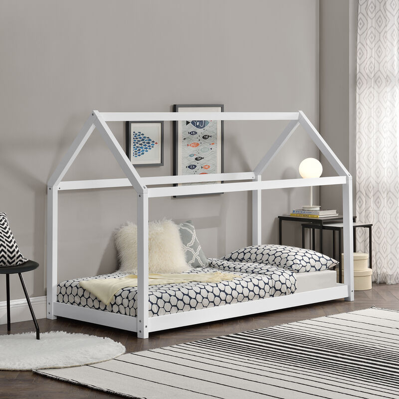 

Cama para niños de Madera Pino - 70 x 140cm - Cama infantil - Forma de casa - Casita - Blanco