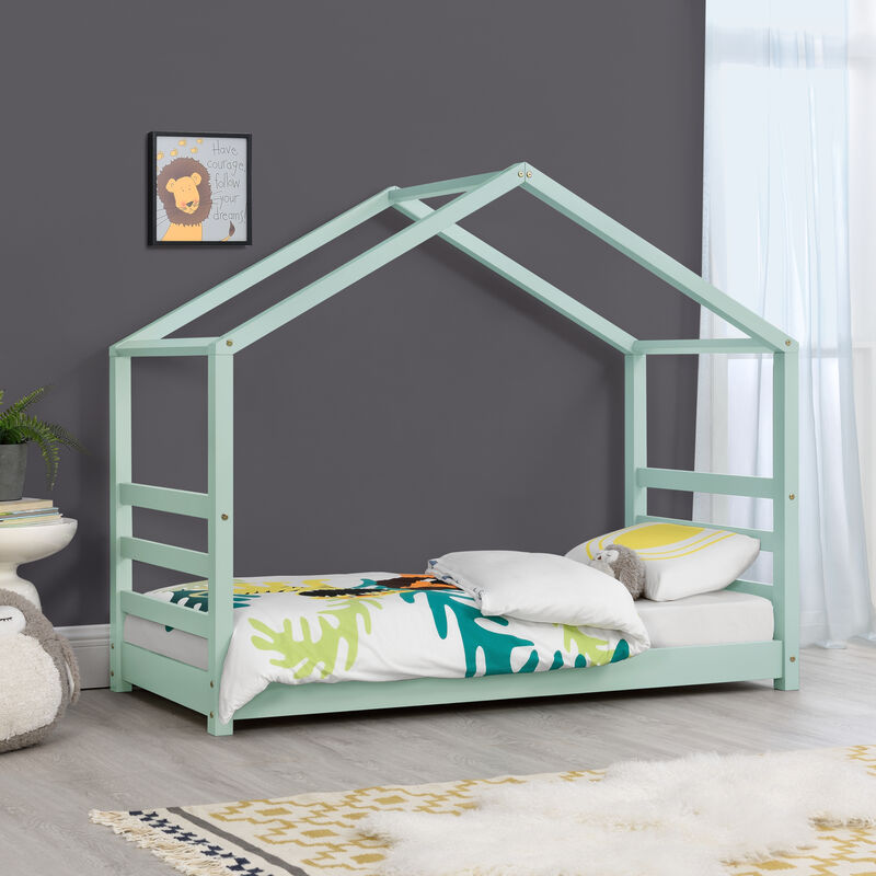 

Cama para niños de Pino - 140 x 70 cm - Cama Infantil - Forma de casa - en Color Verde menta lacado mate