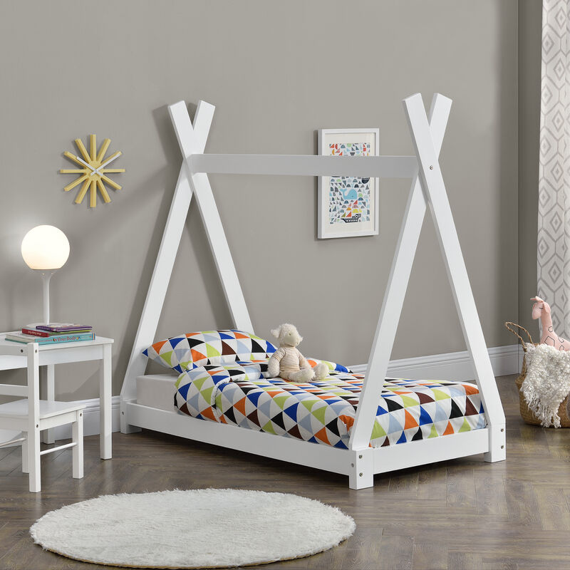 

Cama para niños pequeños - Cama infantil - 140 x 70cm - Estructura tipi de madera pino - Blanco mate