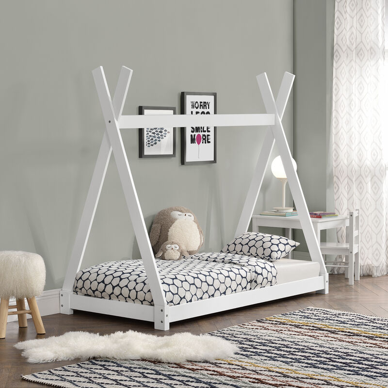 

Cama para niños pequeños - Cama infantil - 160 x 80cm - Estructura tipi de madera pino - Blanco mate