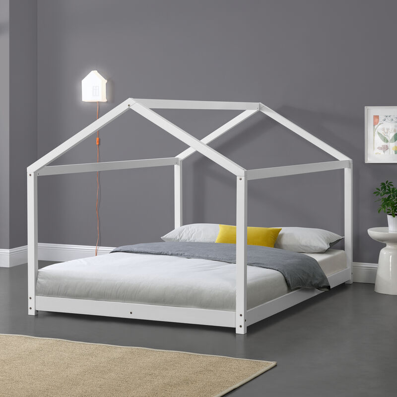 

Cama para niños pequeños - Cama Infantil - 200x120cm - Estructura Forma Casa de Madera Pino - Blanco