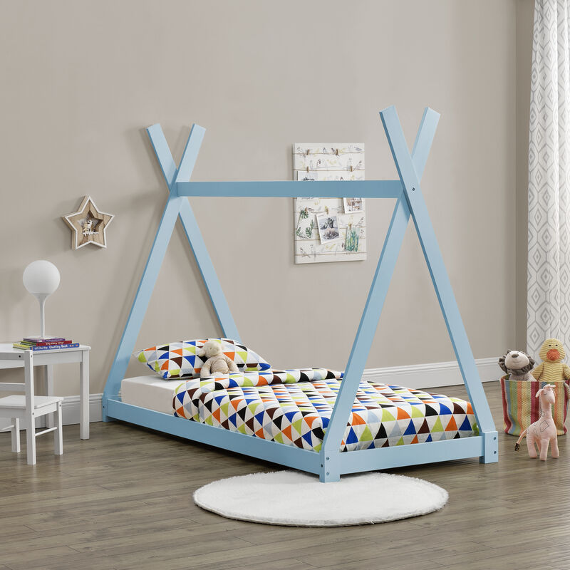 

Cama para niños pequeños - Cama infantil - 200x90cm - Estructura tipi de madera pino - Azul