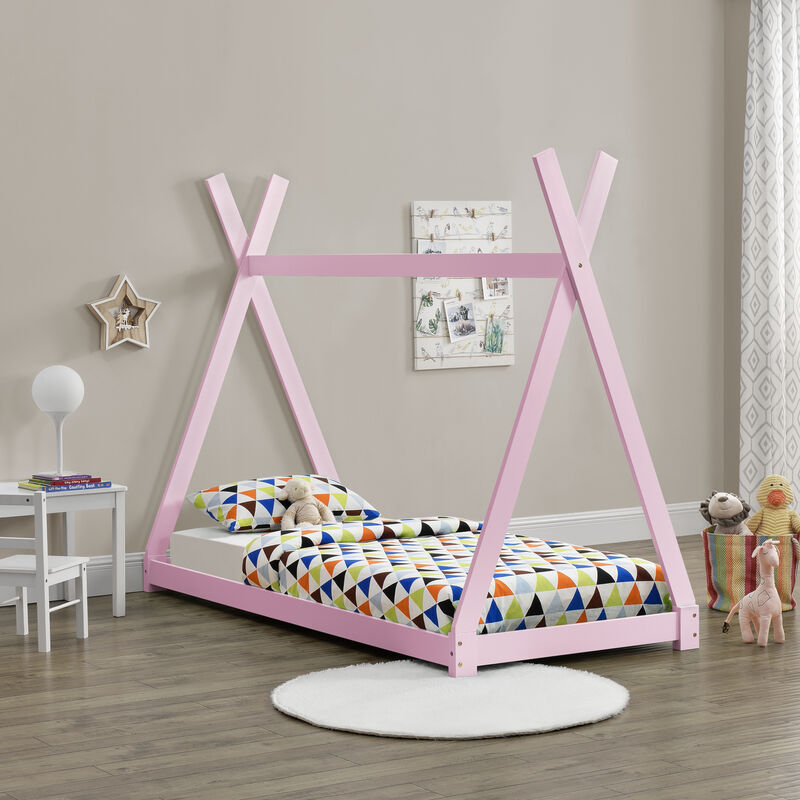 

Cama para niños pequeños - Cama infantil - 200x90cm - Estructura tipi de madera pino - Color rosa