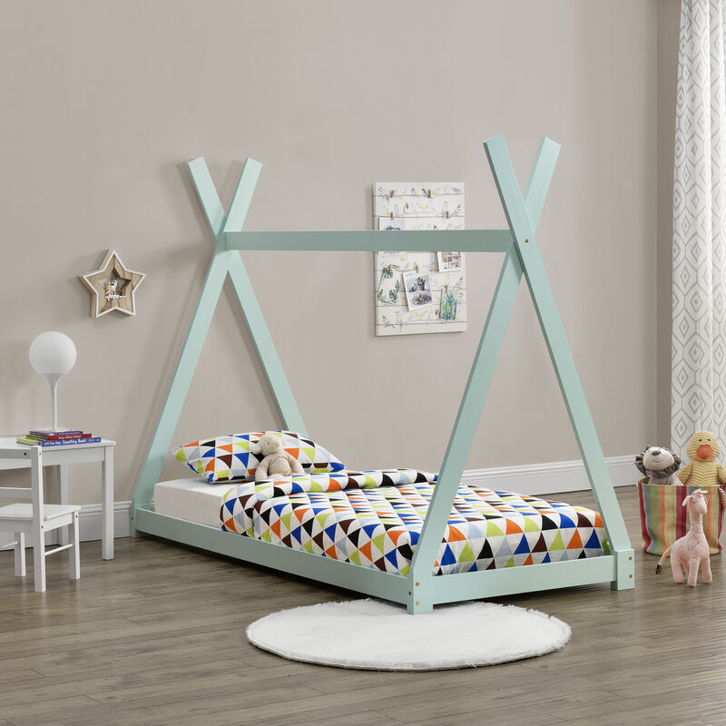 

Cama para niños pequeños - Cama infantil - 200x90cm - Estructura tipi de madera pino - Color verde menta