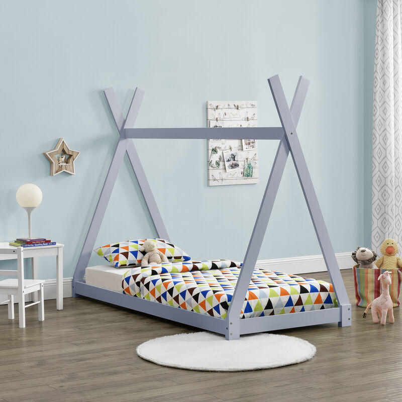 

Cama para niños pequeños - Cama infantil - 200x90cm - Estructura tipi de madera pino - Gris claro