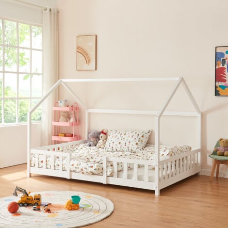 Cama para niños Sisimiut forma de casa pino 120x200 cm blanco mate [en.casa]