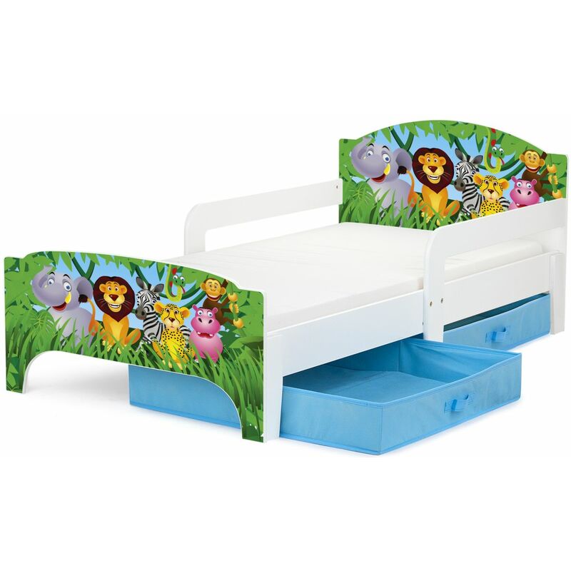 

Cama para niños SMART 140/70, con colchón cómodo y cajones. Animales salvajes