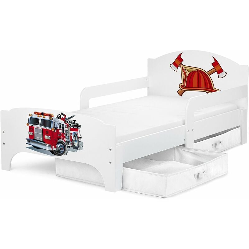 

Cama para niños SMART 140/70, con colchón cómodo y cajones. Bombero Pequeño