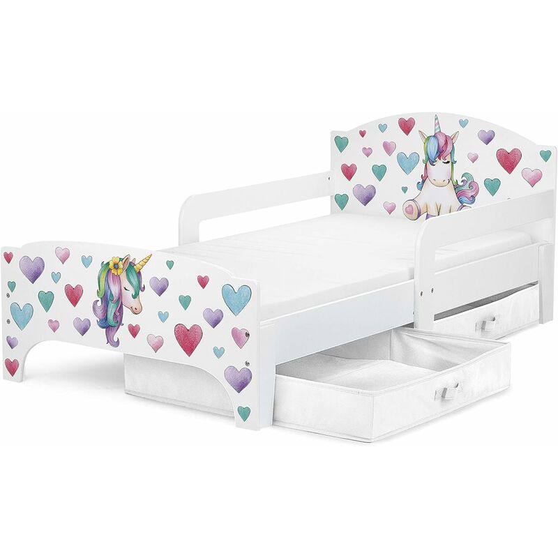 

Cama para niños SMART 140/70, con colchón cómodo y cajones. Unicornio.