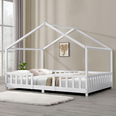 Cama para niños Treviolo forma de casa pino 140x200 cm blanco mate [en.casa]