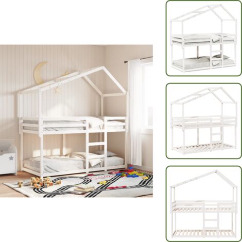 Cama para niños - vidaXL Cama con techo madera maciza de pino blanco 90x200 cm - Cama con techo blanco
