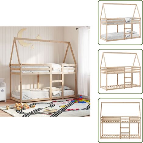 Cama para niños - vidaXL Cama litera con techo madera maciza de pino 80x200 cm - Cama litera para niños