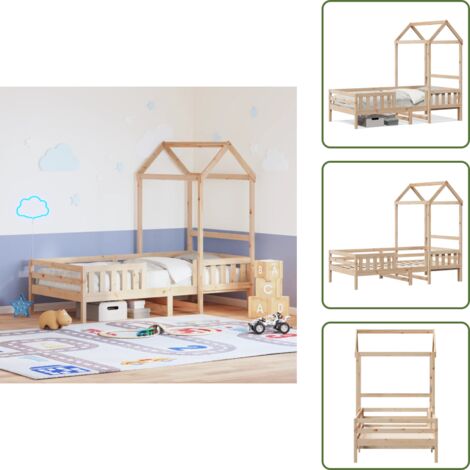 Cama para niños - vidaXL Estructura de cama con techo madera maciza de pino 100x200 cm - Techo de cama
