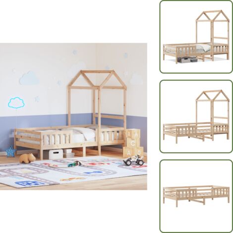 Cama para niños - vidaXL Estructura de cama con techo madera maciza de pino 75x190 cm - Techo de cama
