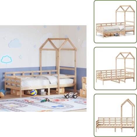 Cama para niños - vidaXL Sofá cama con techo de madera maciza de pino 80x200 cm - Cama con puerta lateral