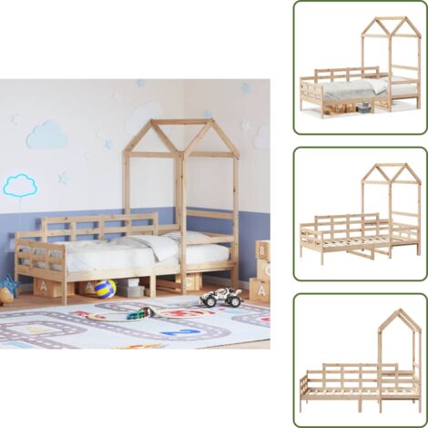 Cama para niños - vidaXL Sofá cama con techo de madera maciza de pino 80x200 cm - Cama con techo de madera